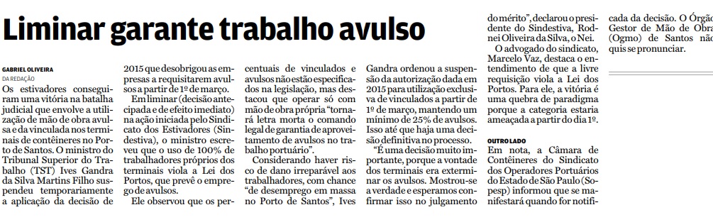 Liminar garante trabalho avulso