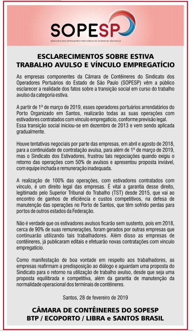 Esclarecimentos sobre Estiva Trabalho Avulso e Vínculo Empregatício