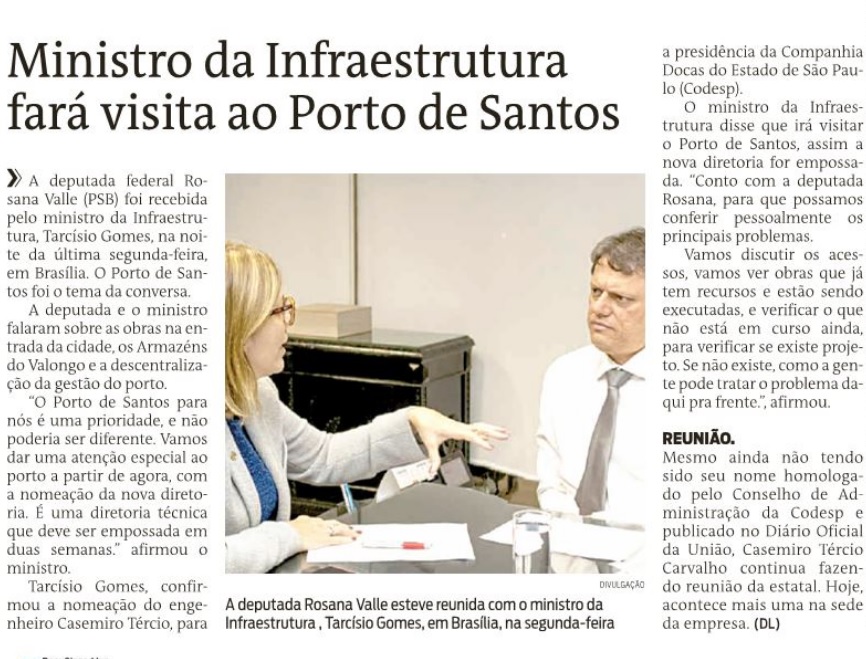 Ministro da Infraestrutura fará visita ao Porto de Santos