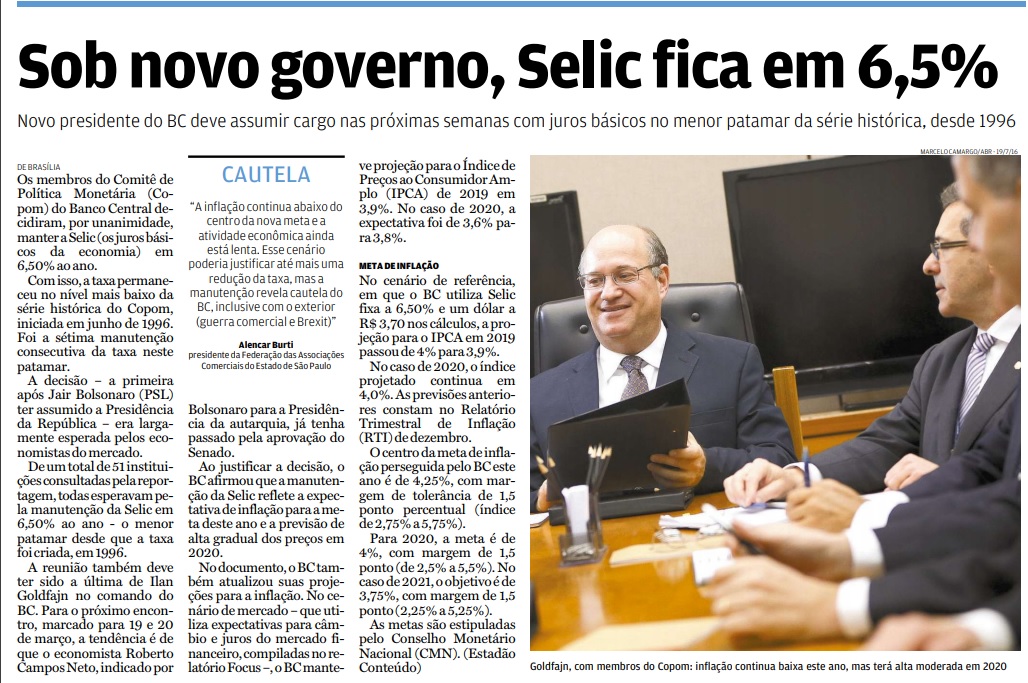 Sob novo governo, Selic fica em 6,5%