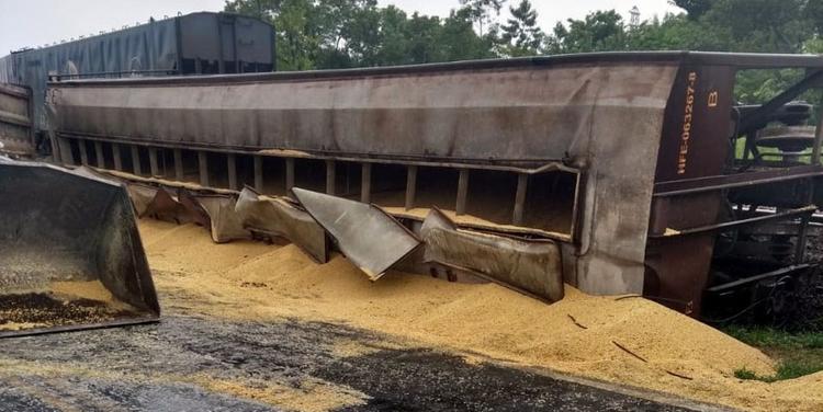 Descarrilamento de trem espalha toneladas de soja no Porto de Santos