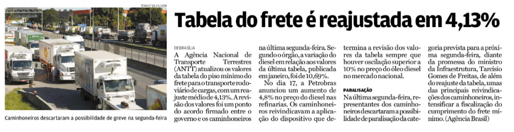 Tabela Do Frete Reajustada Em 4 13 SOPESP
