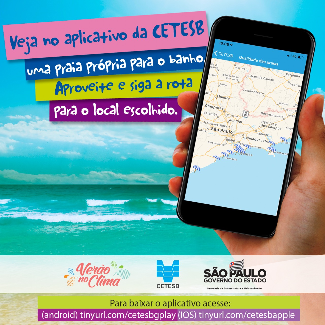 Cetesb tem aplicativo que indica onde tomar banho de mar