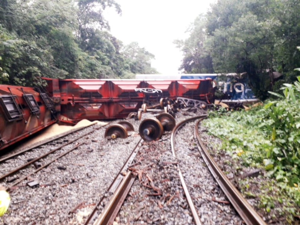 Vagões descarrilam, derrubam mais de mil toneladas de soja e bloqueiam ferrovia em SP