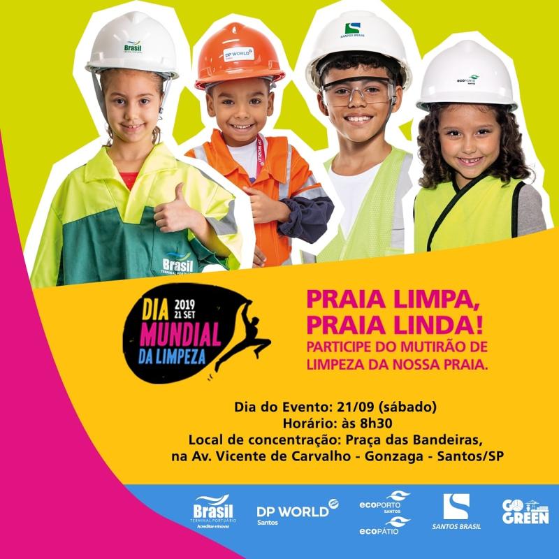 Santos Brasil, DP World, Ecoporto Santos e Brasil Terminal Portuário se juntaram para realizar “Clean Up Day” nas praias de Santos