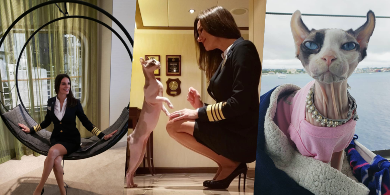 Primeira americana a comandar um navio de cruzeiro, viaja pelo mundo com o gato e partilha tudo no Instagram