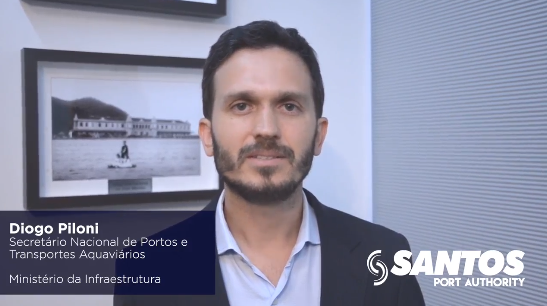 Secretário da Secretaria Nacional de Portos e Transportes Aquaviários do Ministério da Infraestrutura, Diogo Piloni, fala sobre o planejamento do Porto de Santos em curso na Santos Port Authority e da importância da relação porto-cidade