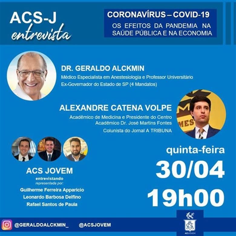 Com participação de Geraldo Alckmin, ACS Jovem fará live nesta quinta-feira