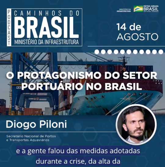 Podcast Caminhos do Brasil – Diogo Piloni, Secretário Nacional de Portos e Transportes Aquaviários fala sobre o protagonismo do setor de transportes aquaviários mesmo em meio à crise e iniciativas do Governo Federal para a retomada do país no pós-pandemia