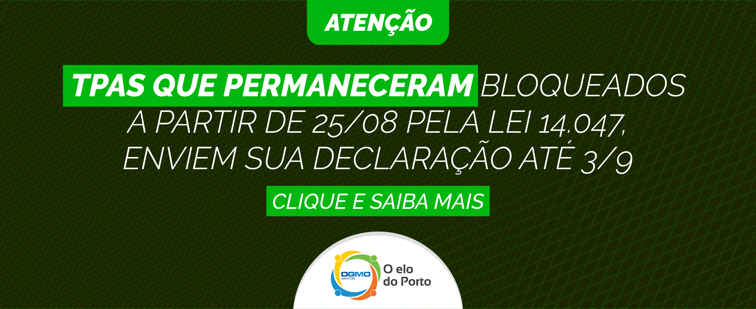 OGMO/Santos: TPAS que permaneceram bloqueados pela lei 14.047 devem enviar sua declaração até 3/9