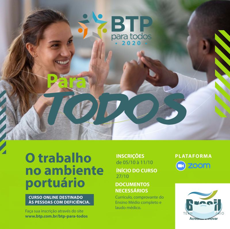 BTP está lançando a 6ª edição do BTP para Todos, com o curso gratuito "O Trabalho no Ambiente Portuário"