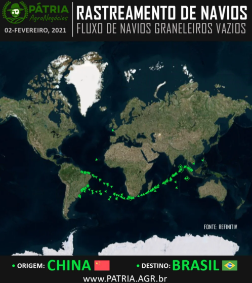 Soja: Fluxo de navios da China para o Brasil é intenso e lineup está próximo de 11 mi de t