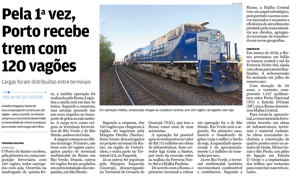 Pela 1ª vez, Porto recebe trem com 120 vagões SOPESP