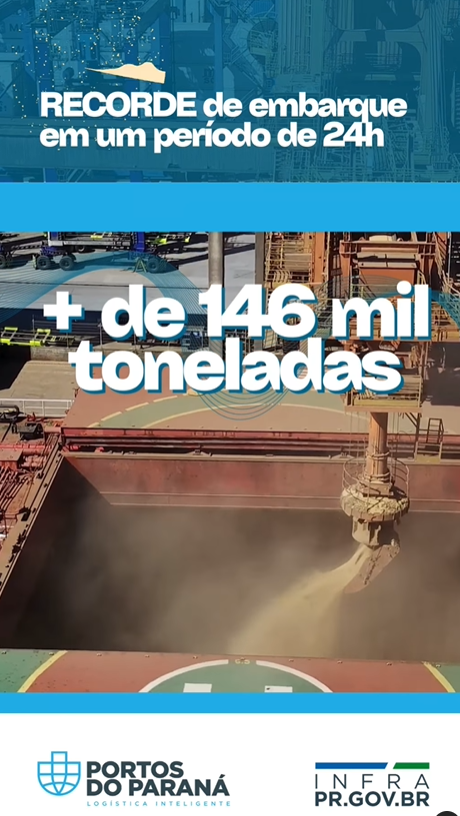 Porto de Paranaguá bate recorde de movimentação em 24 horas: 146 mil toneladas