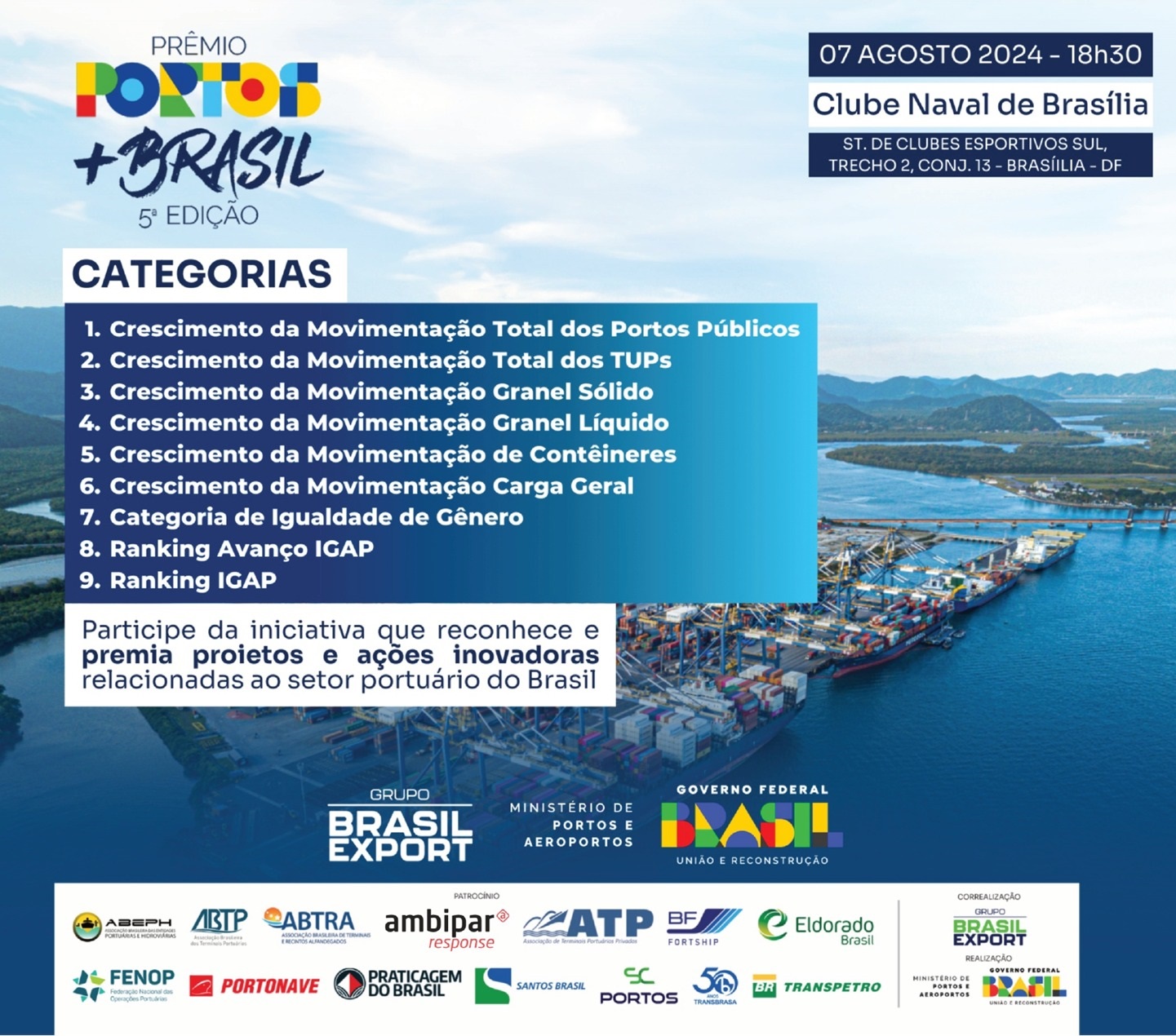 Prêmio Portos + Brasil será entregue nesta quarta-feira (7), em Brasília