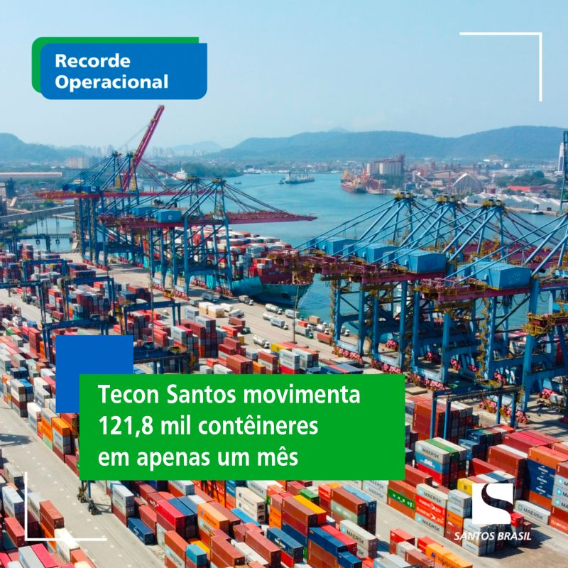 Tecon Santos alcançou o recorde de 121,8 mil contêineres movimentados em julho
