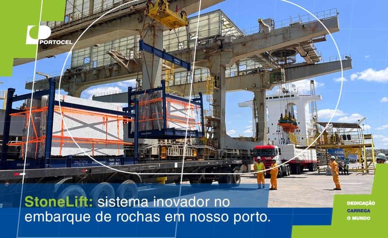 Portocel embarca placas de rochas naturais em sistema inovador que dispensa o uso de contêineres